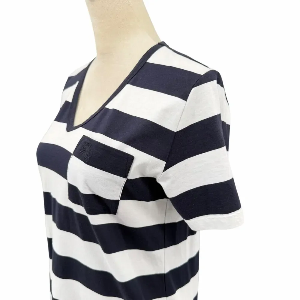Burberry Brit NWT Navy & White Cotton Striped Pocket V-neck Casual Tee Shirt - Picture 4 of 11